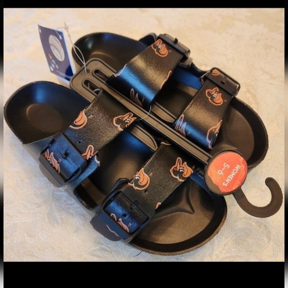 Baltimore Orioles Baseball MLB FOCO USA Womens Slides Size 5-6 Black & Orange